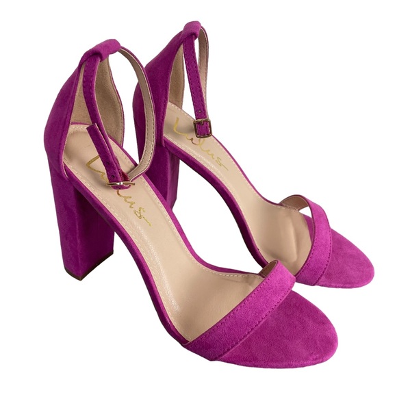 ⭐️2/$20 Lulus Magenta Suede Ankle Strap Chunky Heels - Picture 4 of 14